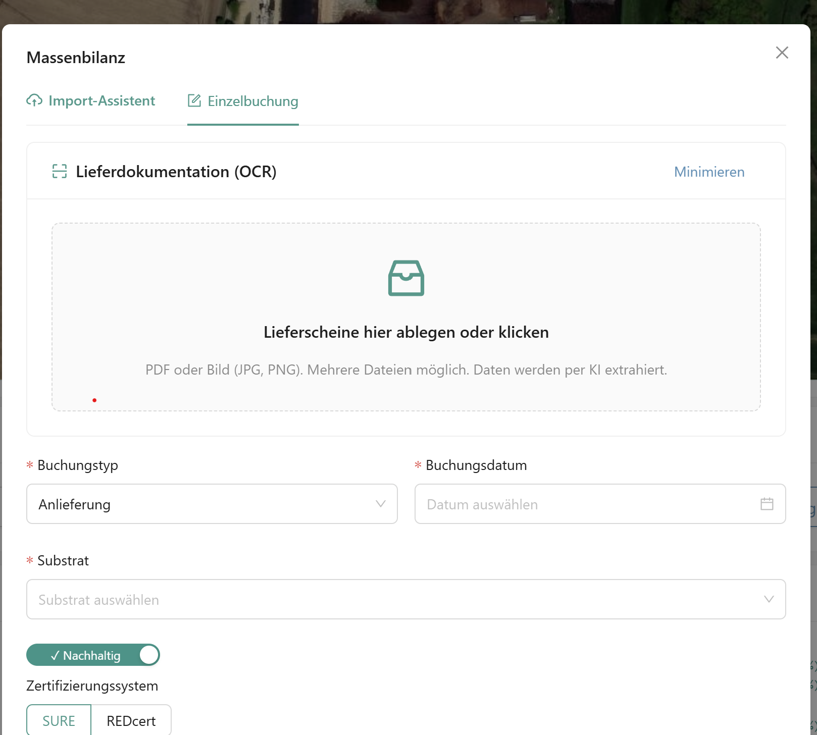 Buchungsdialog Anlieferung