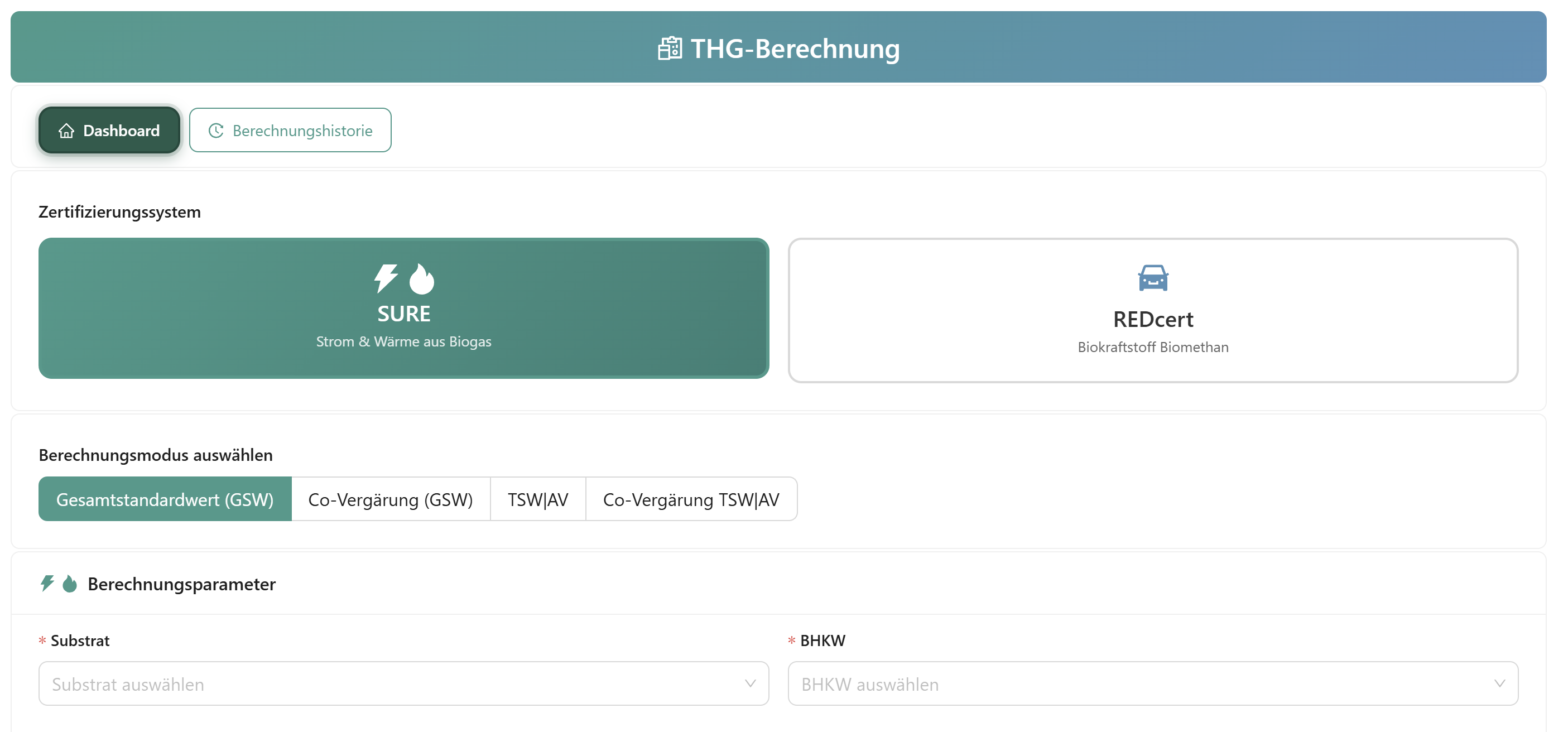 THG Formular Übersicht